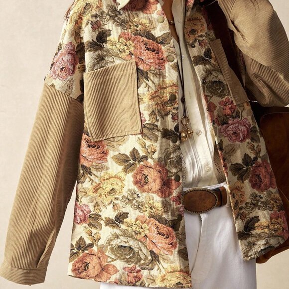 Multicolor Casual Women's Corduroy Boho Jacket - Picture 4 of 8